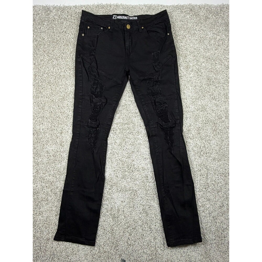 Argonaut Nation Mens Distressed Black Skinny Jeans 34x34 Biker Stretch